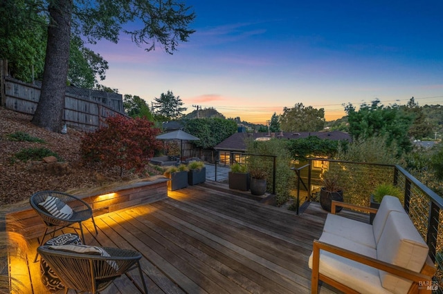 11 Cedar St, San Anselmo, CA 94960 - wooden terrace featuring fence and outdoor lounge area