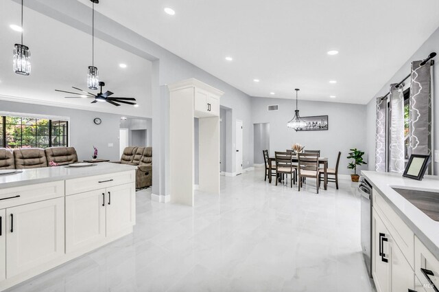 4187 Tokay Dr, Napa, CA 94558 - kitchen featuring a chandelier, stainless steel dishwasher, open floor plan, light countertops, and recessed lighting