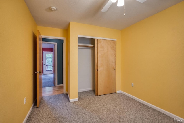 16589 Glenda Dr, Guerneville, CA 95446 - unfurnished bedroom featuring carpet, baseboards, a closet, and ceiling fan