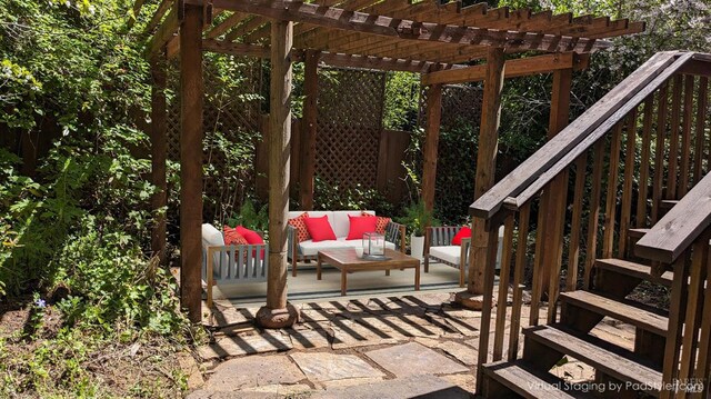16589 Glenda Dr, Guerneville, CA 95446 - view of patio / terrace featuring outdoor lounge area and a pergola