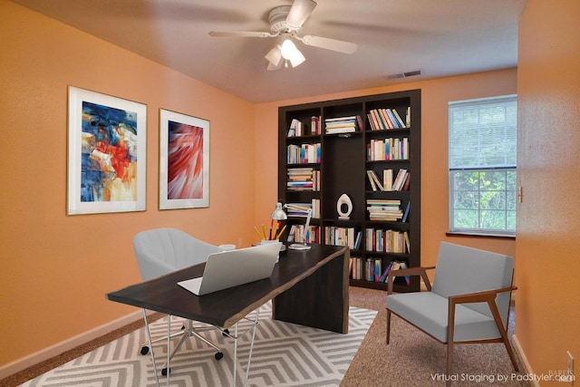 16589 Glenda Dr, Guerneville, CA 95446 - office space featuring carpet floors, a ceiling fan, and baseboards
