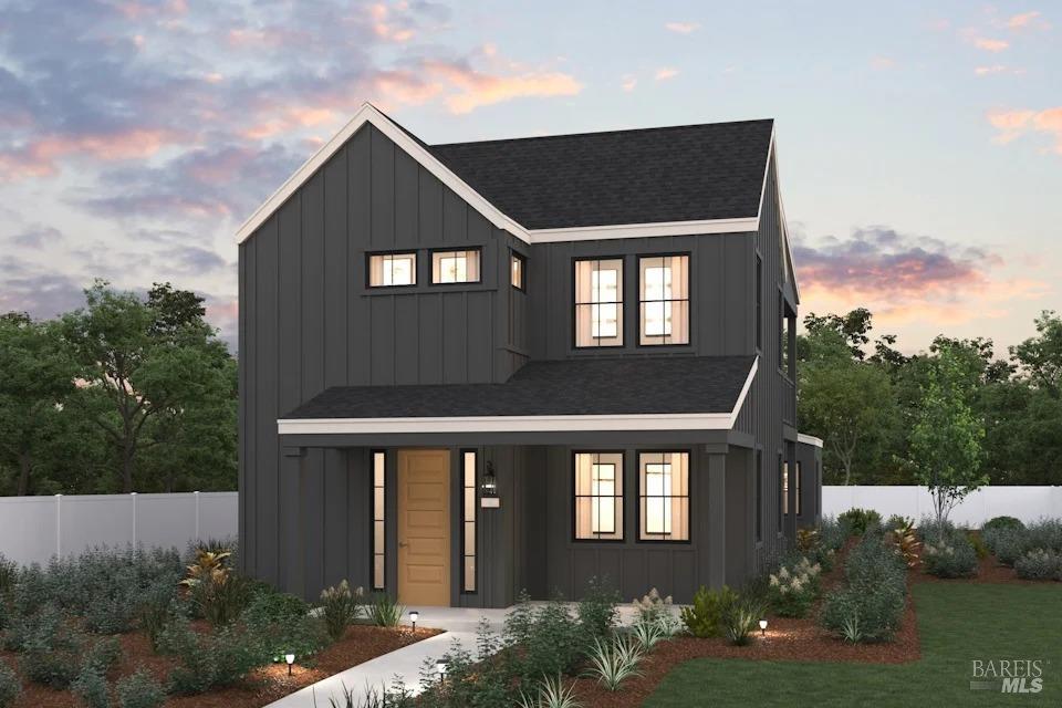 9037 Camino Colegio St, Rohnert Park, CA 94928 - view of front of home with roof with shingles, fence, and board and batten siding