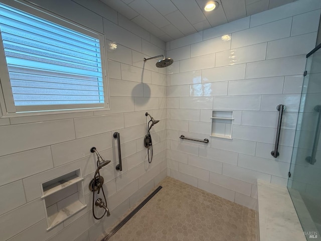 bathroom with a garden tub, a shower stall, and recessed lighting