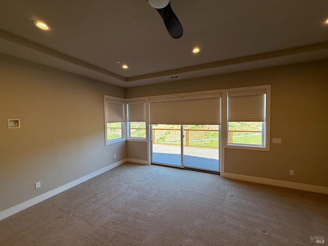 unfurnished room featuring recessed lighting, carpet flooring, and baseboards