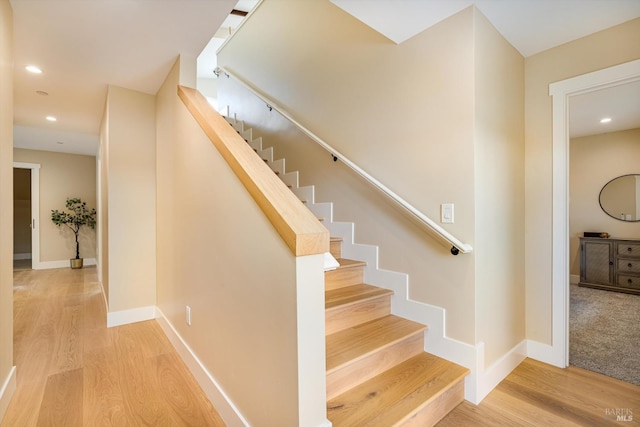 431 Seymour St, Napa, CA 94559 - stairs with wood finished floors, recessed lighting, and baseboards