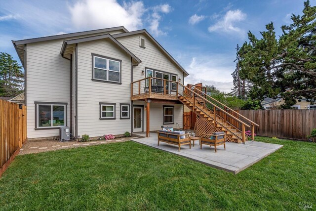 431 Seymour St, Napa, CA 94559 - back of property with stairs, a patio, outdoor lounge area, a deck, and central AC