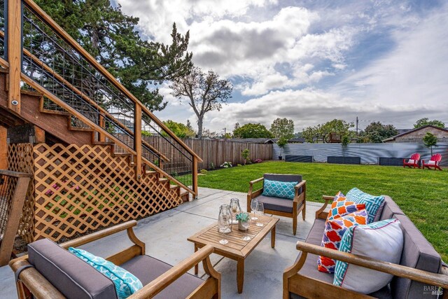 431 Seymour St, Napa, CA 94559 - view of patio featuring an outdoor hangout area and stairway