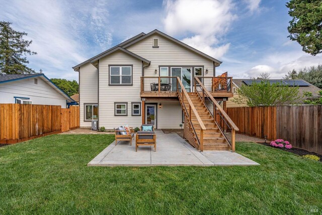 431 Seymour St, Napa, CA 94559 - back of property with stairs, a wooden deck, and a patio area