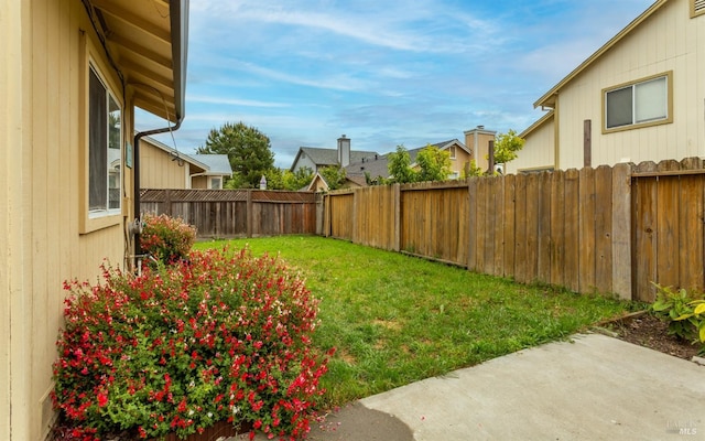 view of yard with a patio and a fenced backyard