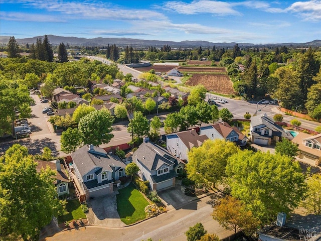 bird's eye view featuring a residential view and a mountain view