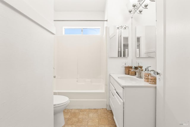 full bathroom featuring shower / bathing tub combination, vanity, and toilet