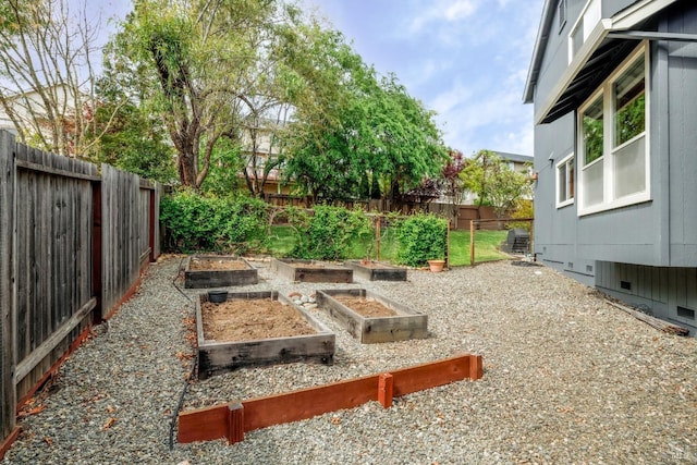 view of yard featuring a fenced backyard and a vegetable garden