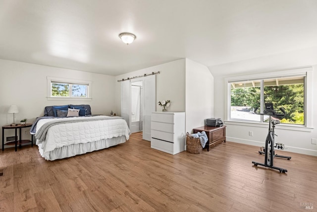 bedroom featuring baseboards and light wood-style flooring