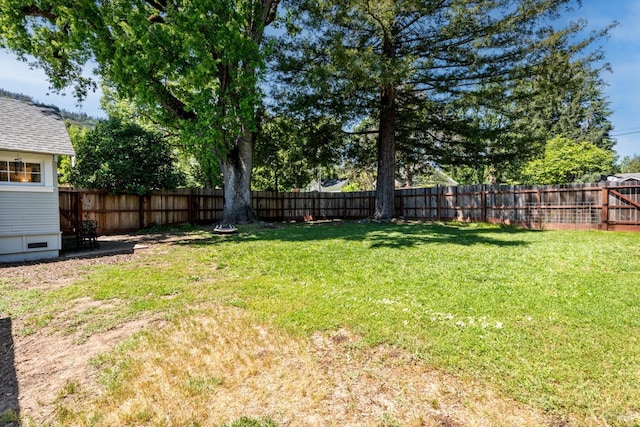 view of yard with a fenced backyard