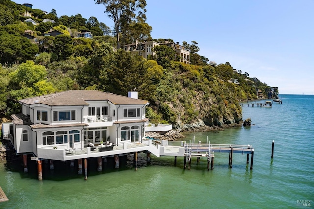 dock area with a water view