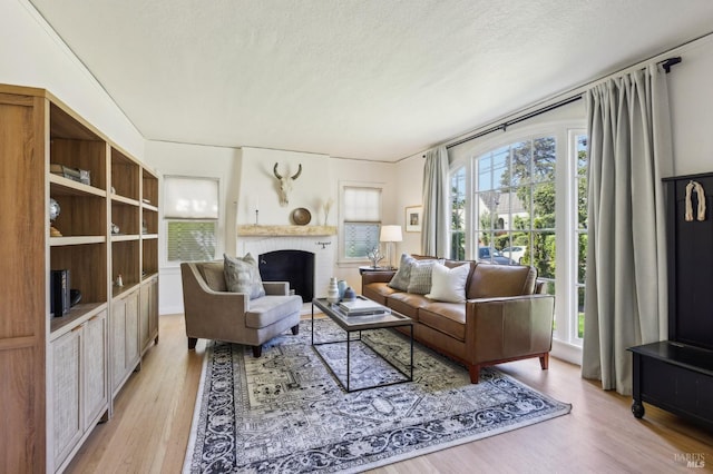 17 Hanns Ave, Vallejo, CA 94590 - living area with a fireplace, light wood-type flooring, and a textured ceiling