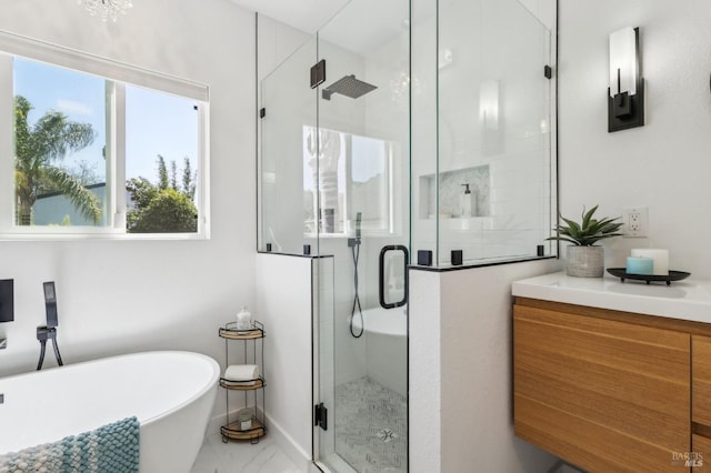 17 Hanns Ave, Vallejo, CA 94590 - full bath with a shower stall, a soaking tub, marble finish floor, and vanity