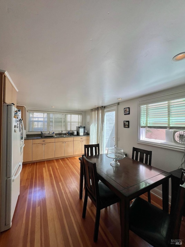 dining room with light wood-style flooring