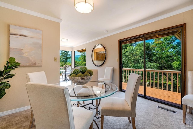 103 Camino Vis, Saint Helena, CA 94574 - dining room featuring baseboards, carpet, visible vents, and a wealth of natural light