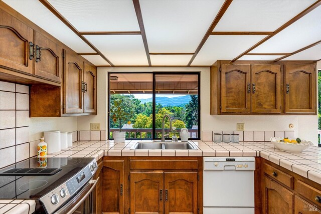 103 Camino Vis, Saint Helena, CA 94574 - kitchen with brown cabinetry, dishwasher, a sink, and electric range