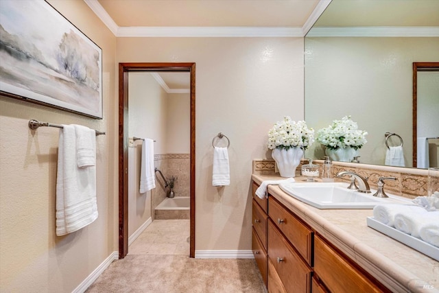103 Camino Vis, Saint Helena, CA 94574 - bathroom featuring crown molding, baseboards, a washtub, and vanity