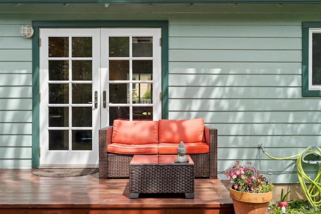 exterior space featuring french doors and an outdoor living space