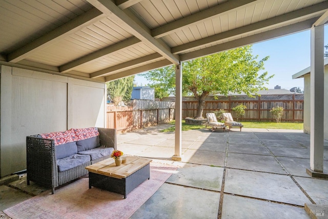 view of patio / terrace featuring a fenced backyard and an outdoor hangout area
