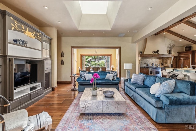 1571 Silver Trl, Napa, CA 94558 - living room with wood finished floors, recessed lighting, and vaulted ceiling with skylight