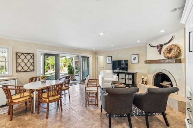 1571 Silver Trl, Napa, CA 94558 - living area featuring recessed lighting, a fireplace with raised hearth, and crown molding