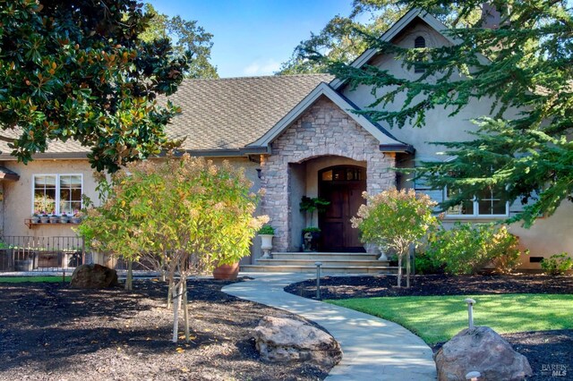 1571 Silver Trl, Napa, CA 94558 - view of front facade with stone siding, roof with shingles, and stucco siding