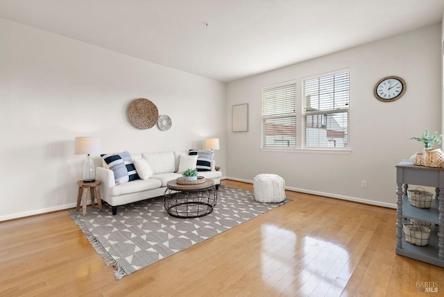 living area featuring baseboards and wood finished floors