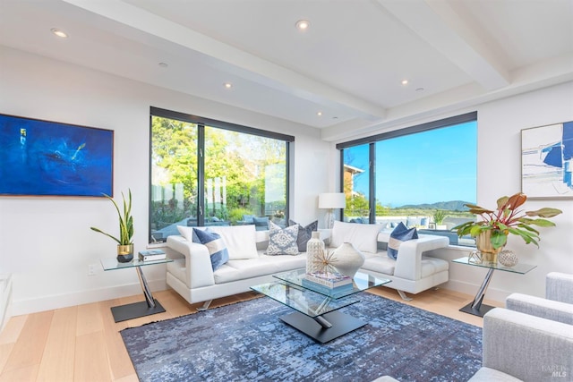 86 Sugarloaf Dr, Tiburon, CA 94920 - living room with wood finished floors, recessed lighting, beamed ceiling, and baseboards