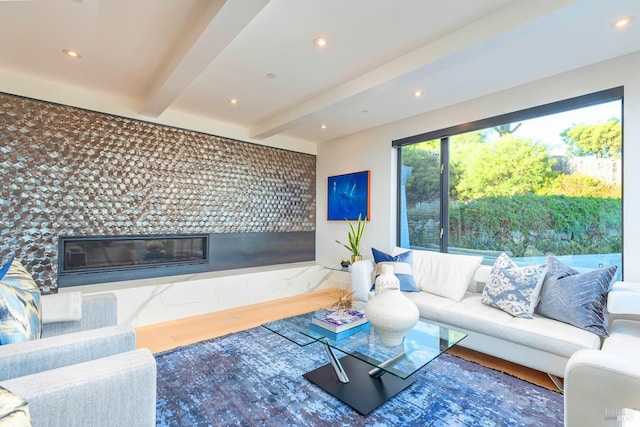 86 Sugarloaf Dr, Tiburon, CA 94920 - living area with recessed lighting, a premium fireplace, beam ceiling, and wood finished floors