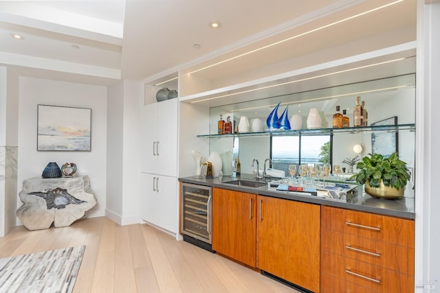 86 Sugarloaf Dr, Tiburon, CA 94920 - bar featuring light wood finished floors, recessed lighting, a sink, wet bar, and beverage cooler