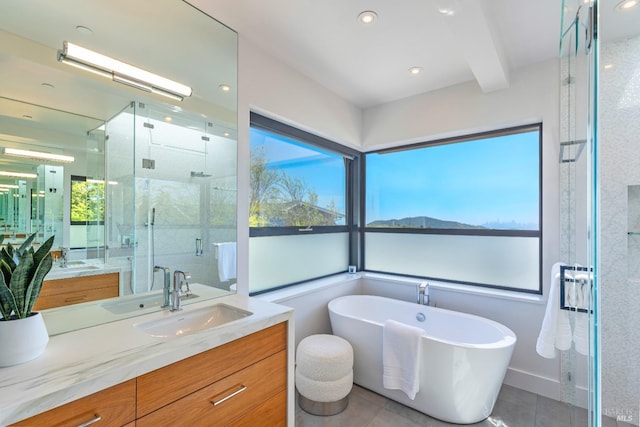 86 Sugarloaf Dr, Tiburon, CA 94920 - bathroom with a shower stall, tile patterned flooring, vanity, and plenty of natural light