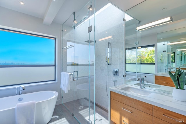 86 Sugarloaf Dr, Tiburon, CA 94920 - bathroom featuring vanity, a shower stall, and a freestanding bath