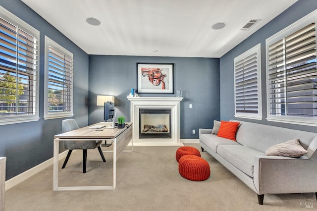 439 Mckenna Ct, Benicia, CA 94510 - living area featuring carpet, baseboards, visible vents, and a fireplace