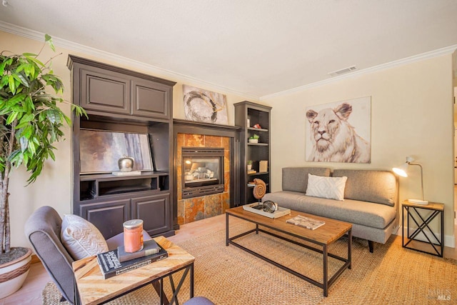 119 Philip Dr, Healdsburg, CA 95448 - living area with ornamental molding and a tile fireplace