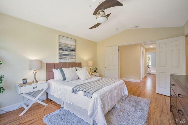 119 Philip Dr, Healdsburg, CA 95448 - bedroom featuring lofted ceiling, light wood-style floors, baseboards, and a ceiling fan