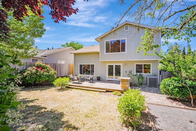 119 Philip Dr, Healdsburg, CA 95448 - rear view of property with french doors, a wooden deck, and central AC unit