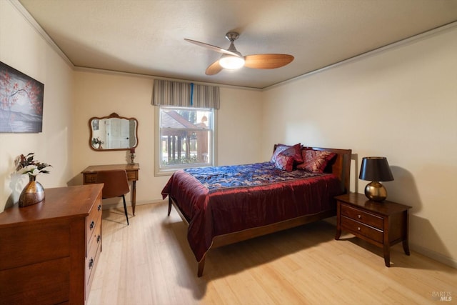 149 Auburn Way, Vacaville, CA 95688 - bedroom with light wood-type flooring, a ceiling fan, baseboards, and ornamental molding