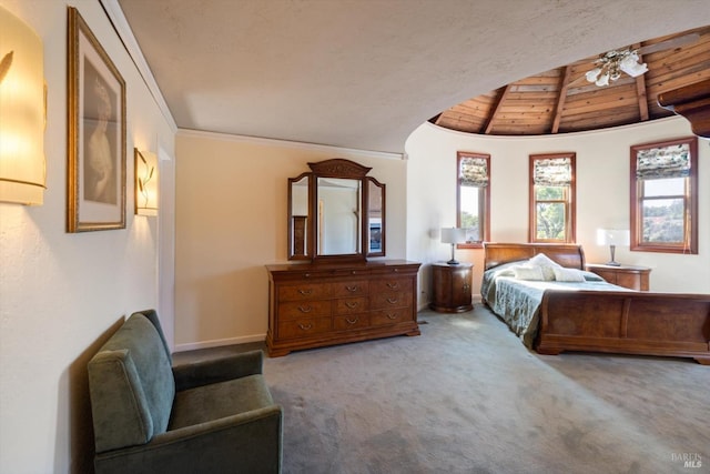 149 Auburn Way, Vacaville, CA 95688 - bedroom with wooden ceiling, vaulted ceiling with beams, carpet, and baseboards