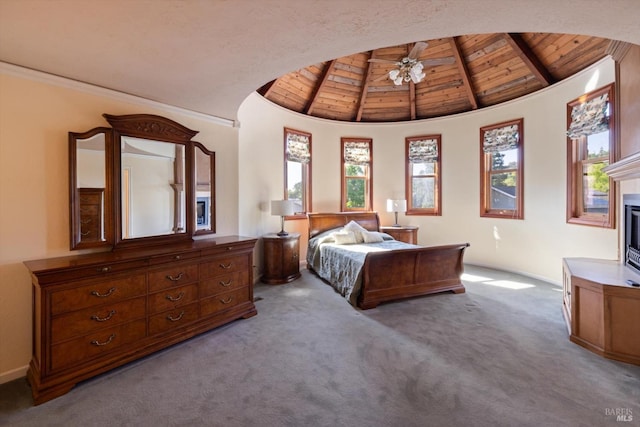149 Auburn Way, Vacaville, CA 95688 - carpeted bedroom with wood ceiling, multiple windows, baseboards, and vaulted ceiling with beams
