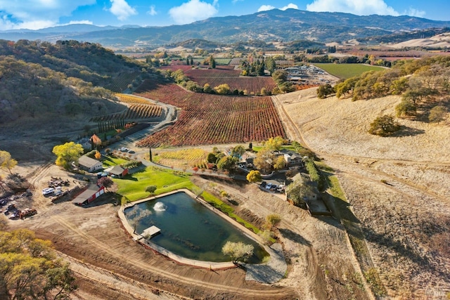 bird's eye view with a mountain view and a rural view