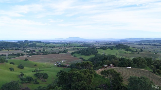aerial view featuring a rural view and a mountain view