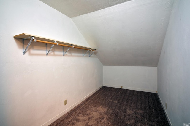 spacious closet featuring vaulted ceiling and carpet floors