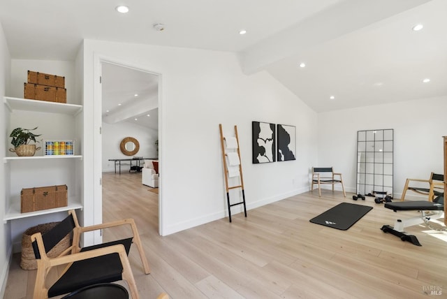 1030 Thompson Ln, Petaluma, CA 94952 - workout room with lofted ceiling, light wood-style flooring, recessed lighting, and baseboards