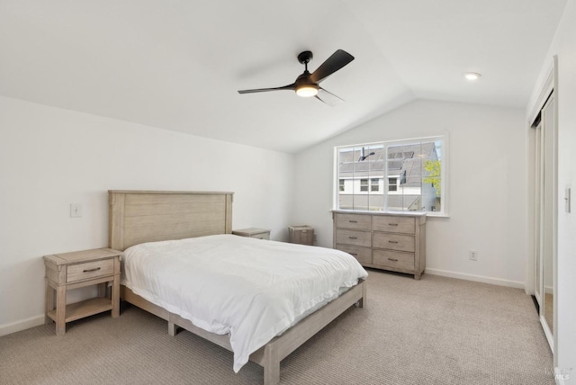 1030 Thompson Ln, Petaluma, CA 94952 - carpeted bedroom with vaulted ceiling, baseboards, and a ceiling fan