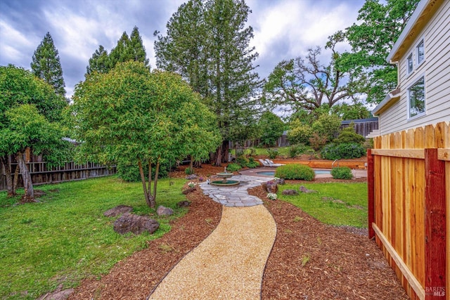 view of yard with a fenced backyard