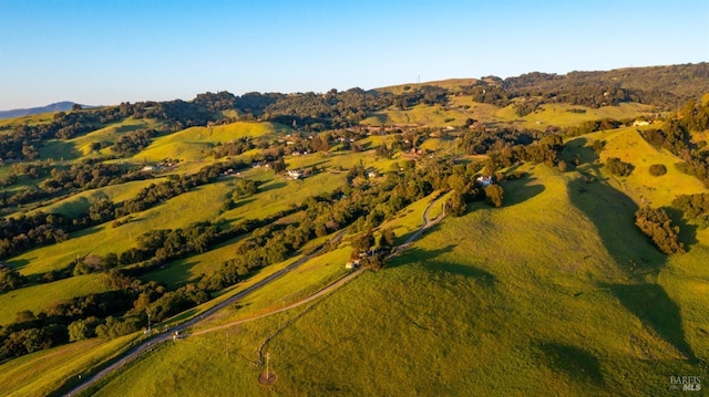 drone / aerial view featuring a mountain view